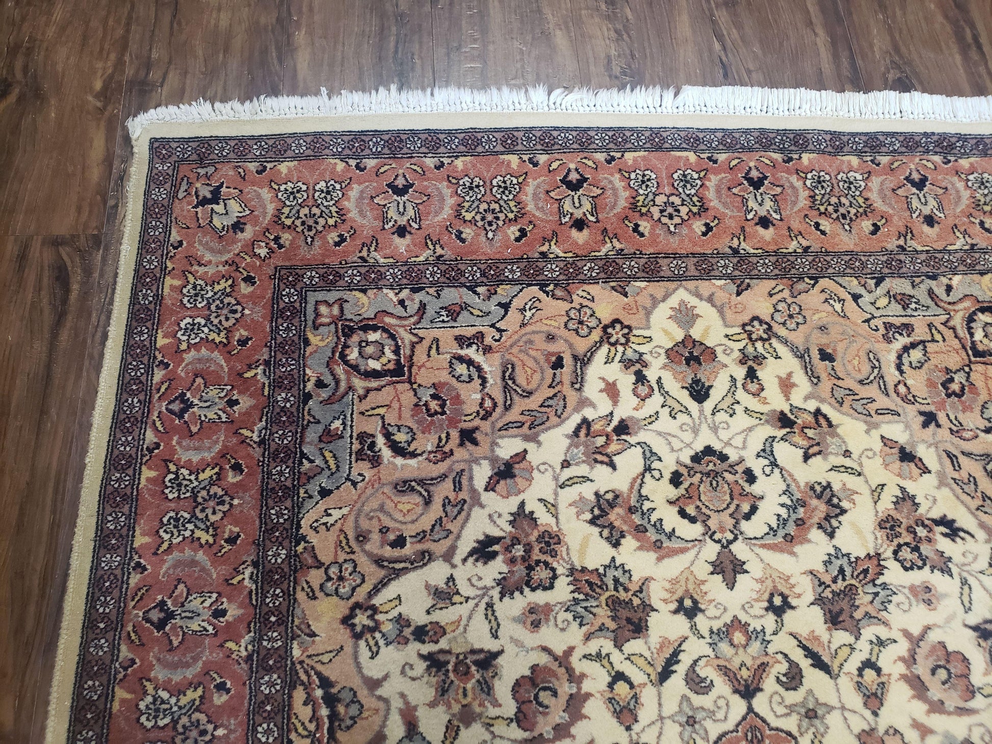 4x6 Handmade Top Quality Pakistani Floral Wool Rug Veg Dyes Carpet Beige Salmon - Nuvé