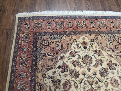 4x6 Handmade Top Quality Pakistani Floral Wool Rug Veg Dyes Carpet Beige Salmon - Nuvé