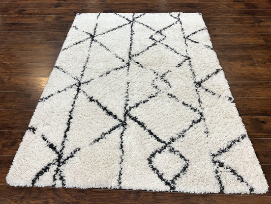 Modern Shag Rug 5x7, Ivory and Black Area Rug 5 x 7 ft - Nuvé