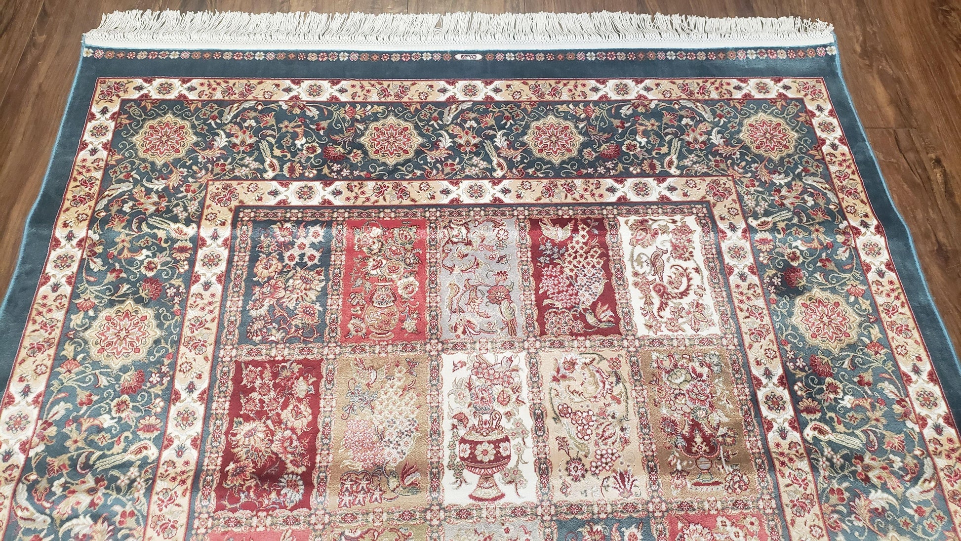 Silk Carpet 4x6 Blue, Panel Design, Four Seasons Pattern, Super Fine & Soft, Bamboo Silk, 4 x 6 Oriental Area Rug, High Quality, New Rug - Nuvé