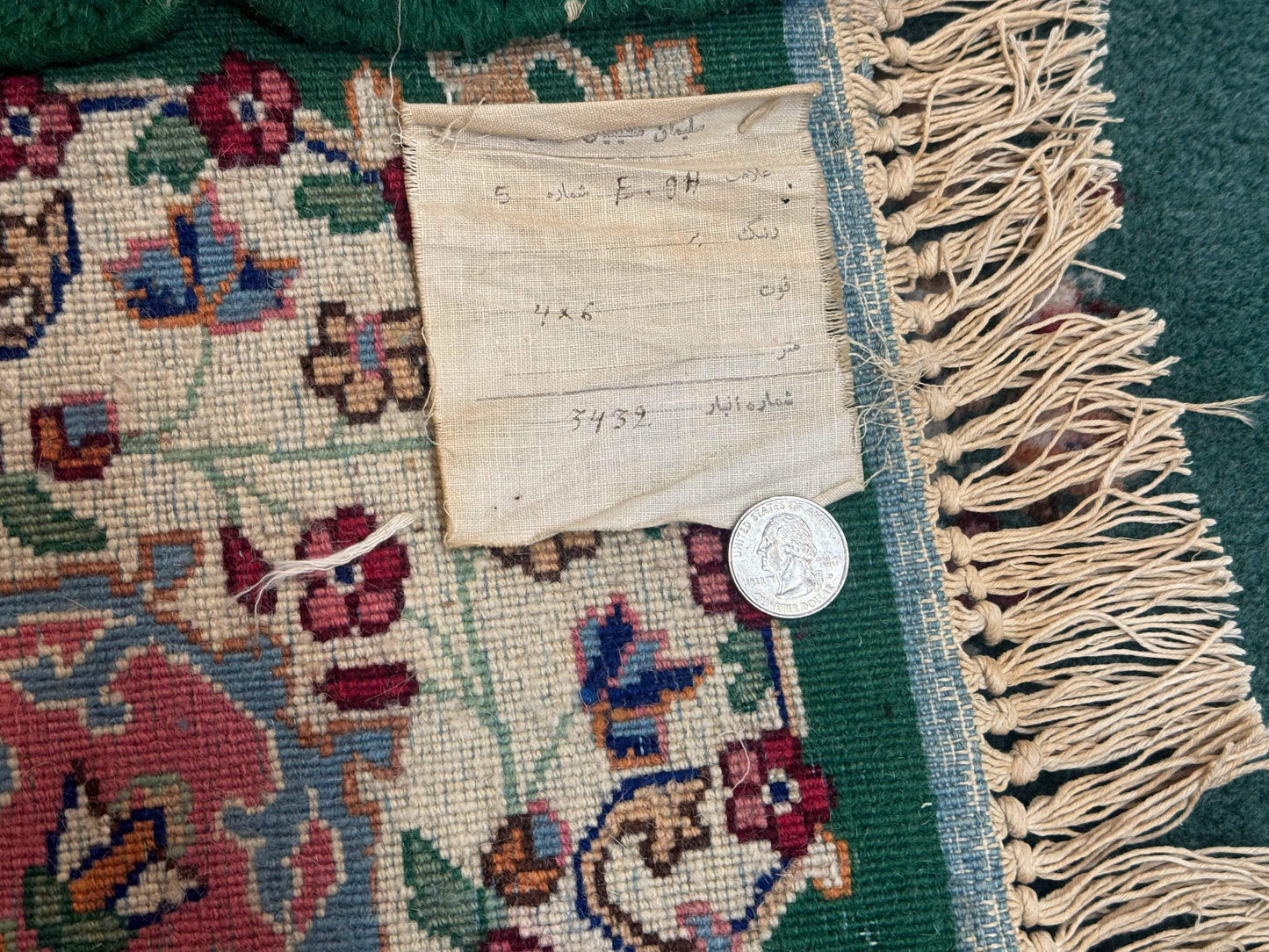 Persian Kerman Rug 4x6, Green Ivory Pink, Wool Vintage, Semi Open Field - Nuvé