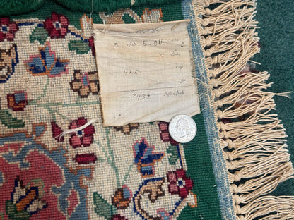 Persian Kerman Rug 4x6, Green Ivory Pink, Wool Vintage, Semi Open Field - Nuvé