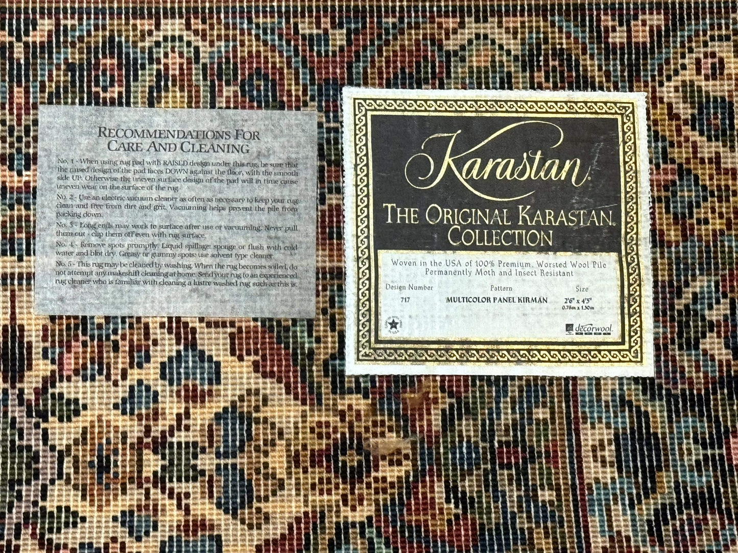 Karastan Rug 2.6 x 4 Multicolor Panel Kirman #717, Original 700 Series, Wool Pile Discontinued - Nuvé