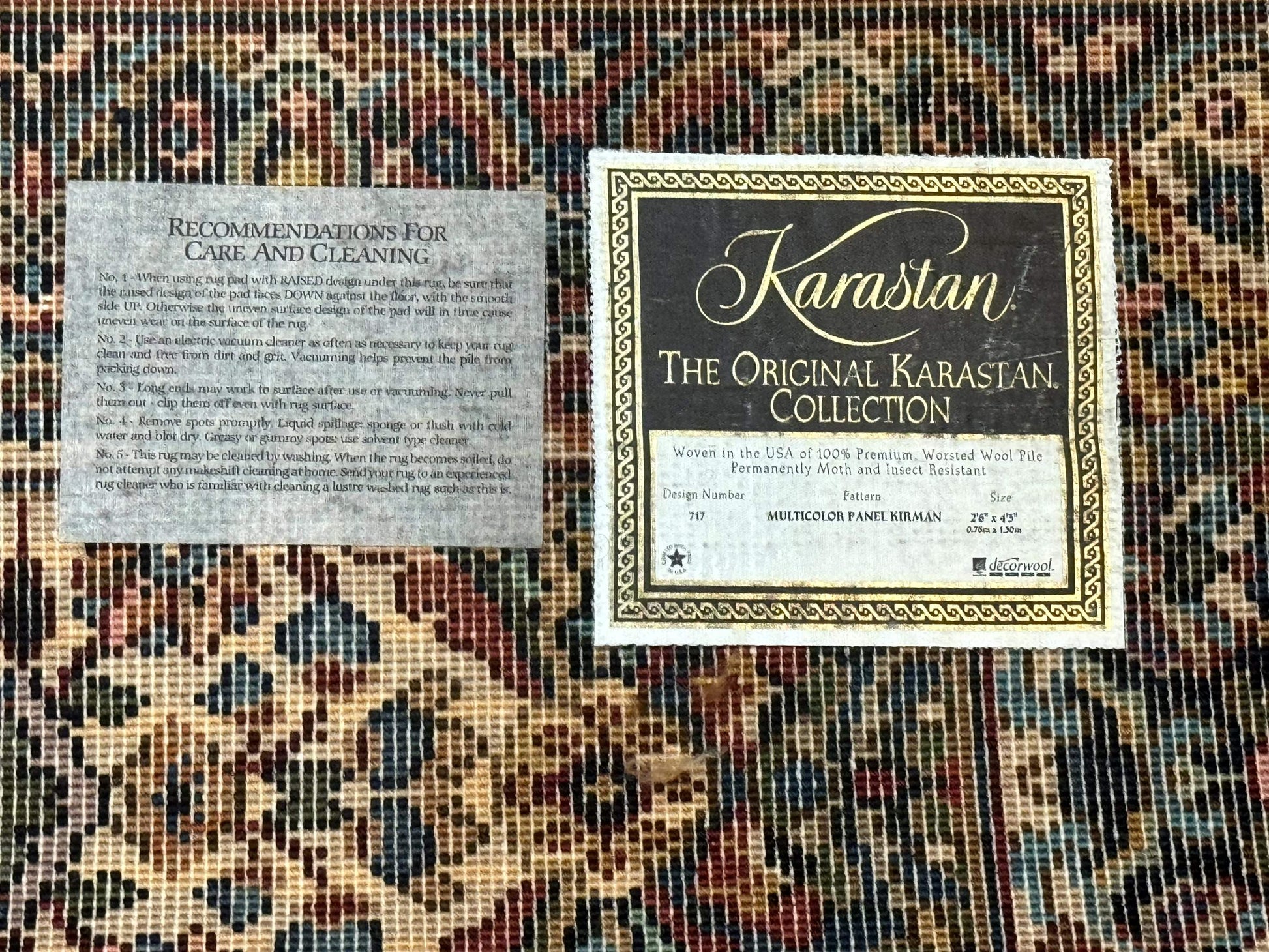 Karastan Rug 2.6 x 4 Multicolor Panel Kirman #717, Original 700 Series, Wool Pile Discontinued - Nuvé
