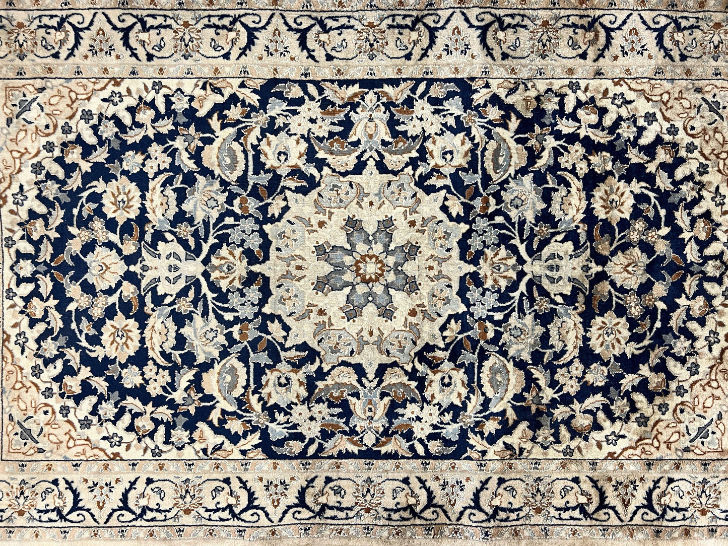 Persian Nain Rug 3x5, Floral Medallion Oriental Carpet, Very Fine Hand Knotted Handmade Wool and Silk Highlights Rug, Vintage Semi Antique - Nuvé