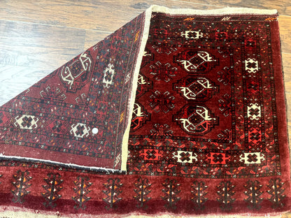 Antique Afghan Turkoman Mafrash Rug 3x5, Red, Hand Knotted, Wool, Tribal Collectible - Nuvé