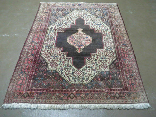4' X 5' Antique Handmade India Floral Oriental Wool Rug Brown Vegetable Dyes - Nuvé