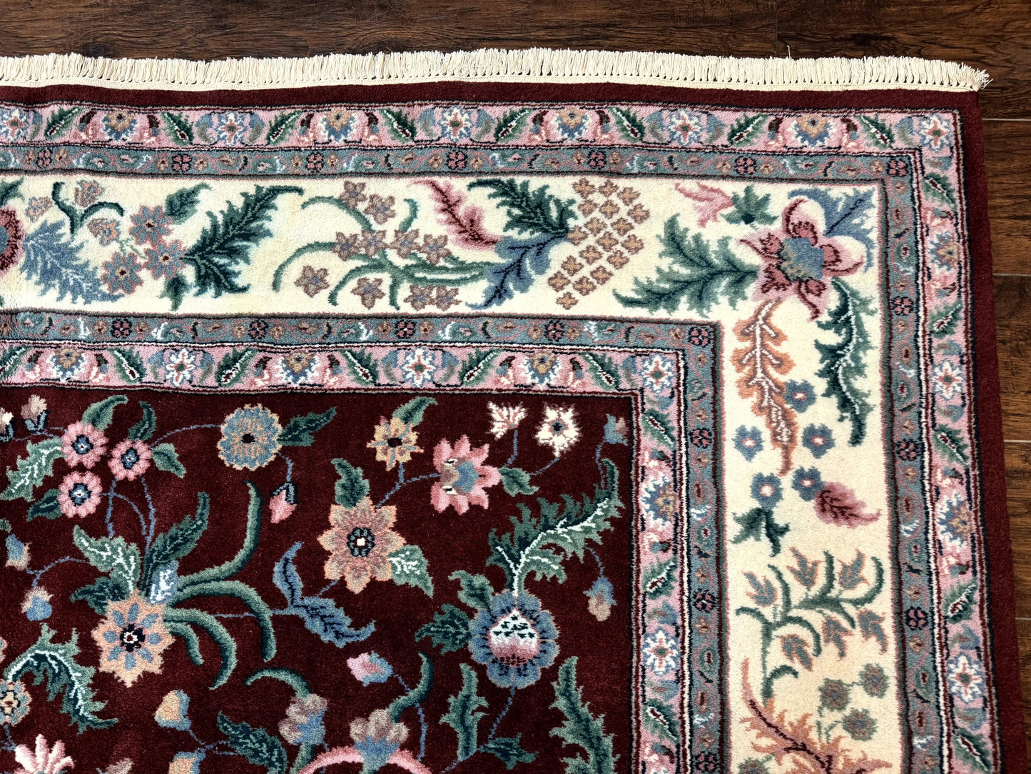 Indo Persian Rug 8x10, Red and Ivory, Floral Allover, Handmade Wool Area Rug - Nuvé