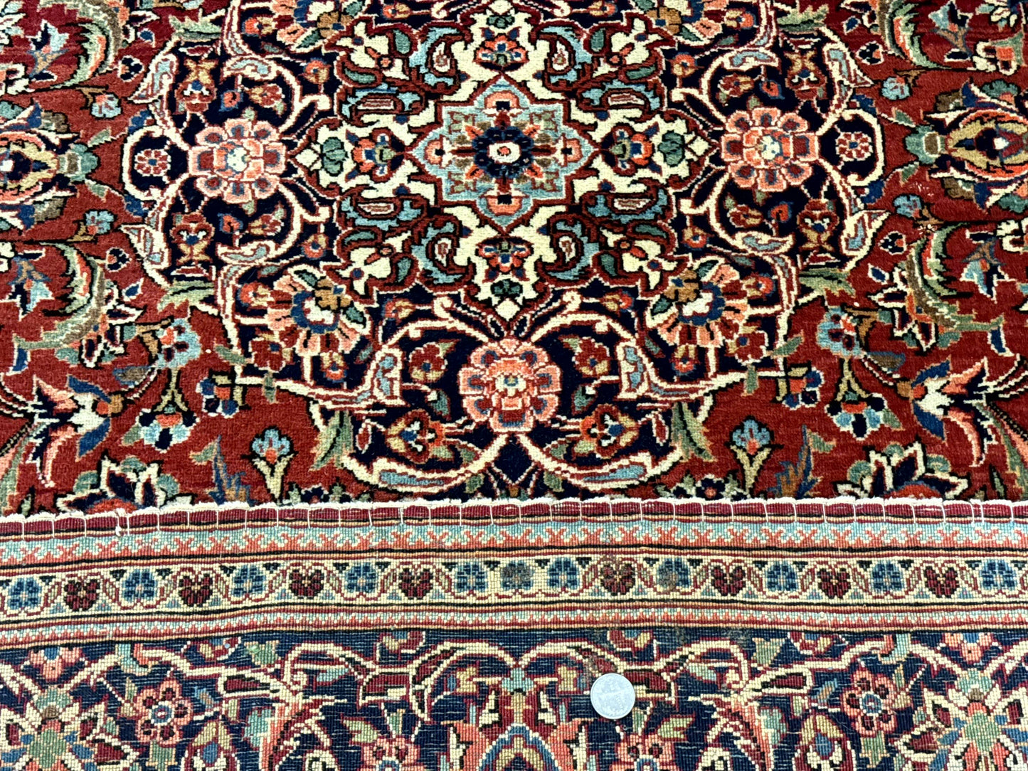Persian Kashan Rug 4x7, Red and Navy Blue, Floral Antique Carpet - Nuvé