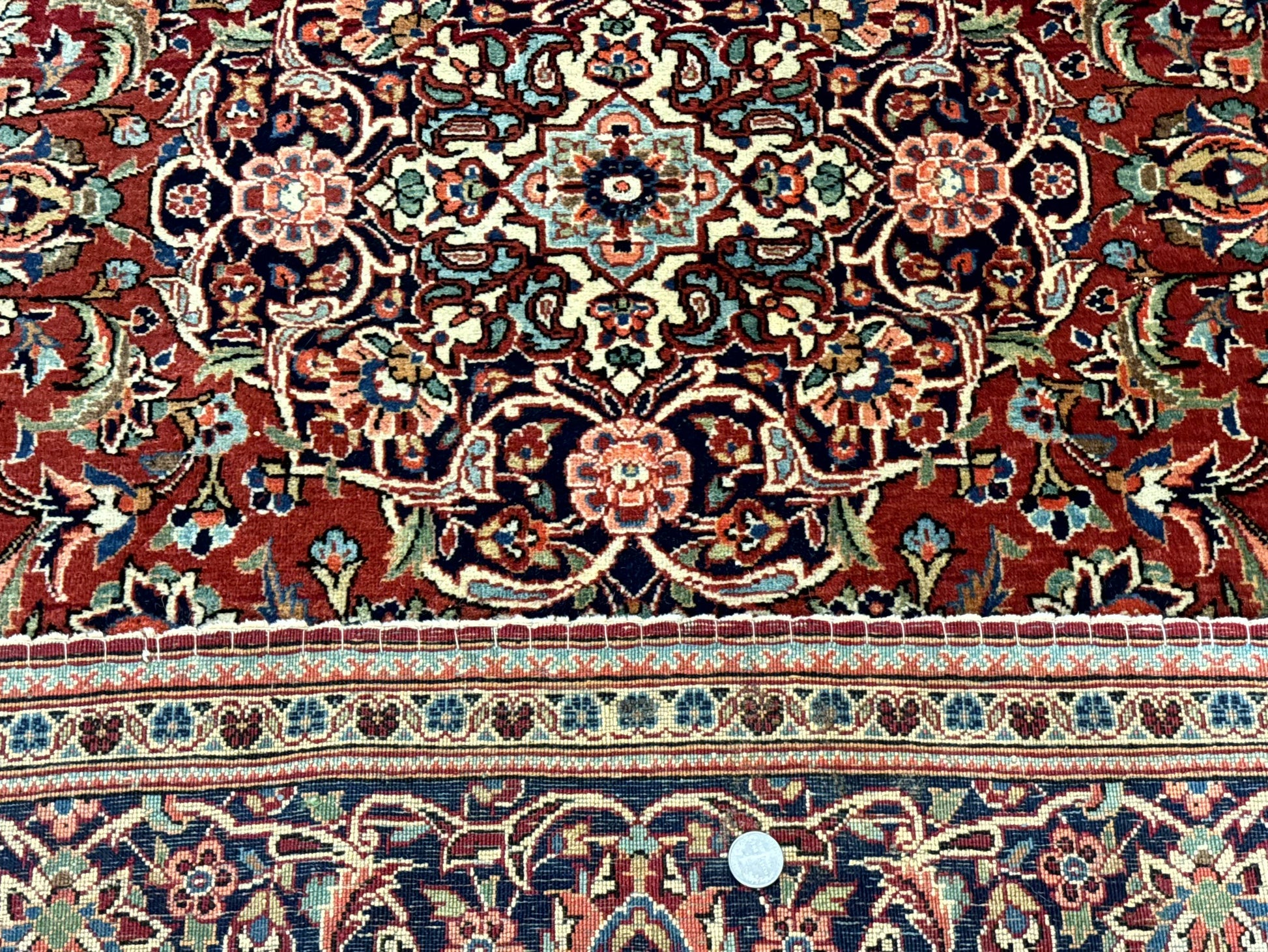Persian Kashan Rug 4x7, Red and Navy Blue, Floral Antique Carpet - Nuvé