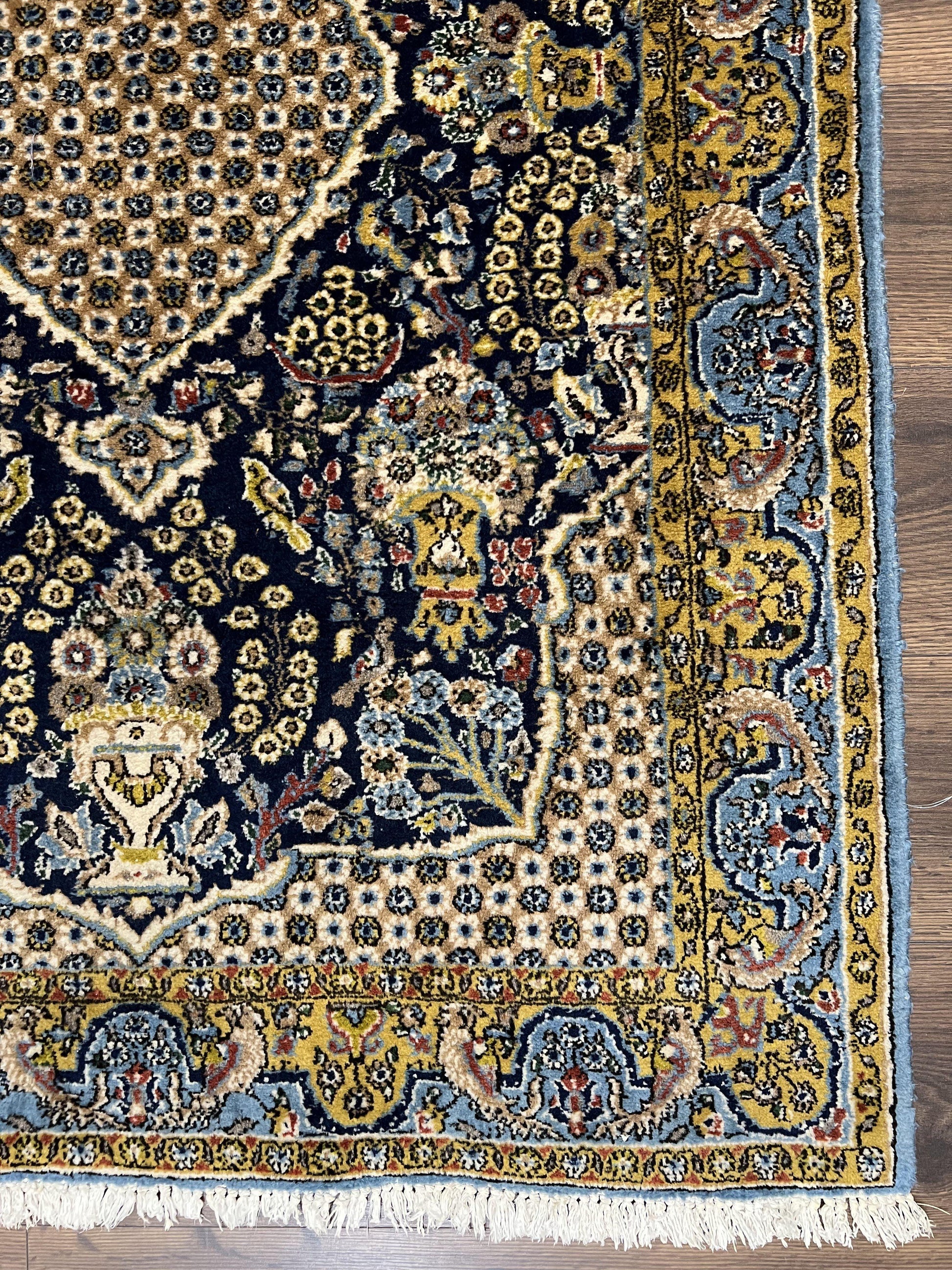 Fine Persian Qum Rug 3x5, Semi Antique Vintage Oriental Ghom Carpet, Floral Medallion, Highly Detailed, Hand Knotted, Navy Blue, Wool Area Rug, Birds - Nuvé