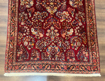 Antique Persian Sarouk Rug 4x6, Floral, Red, Wool Hand Knotted Fine 225 KPSI - Nuvé