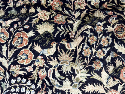 Silk Rug 4x6, Black and Cream, Floral & Bird Pictorials, Fine 330 KPSI, Sino Persian Rug - Nuvé