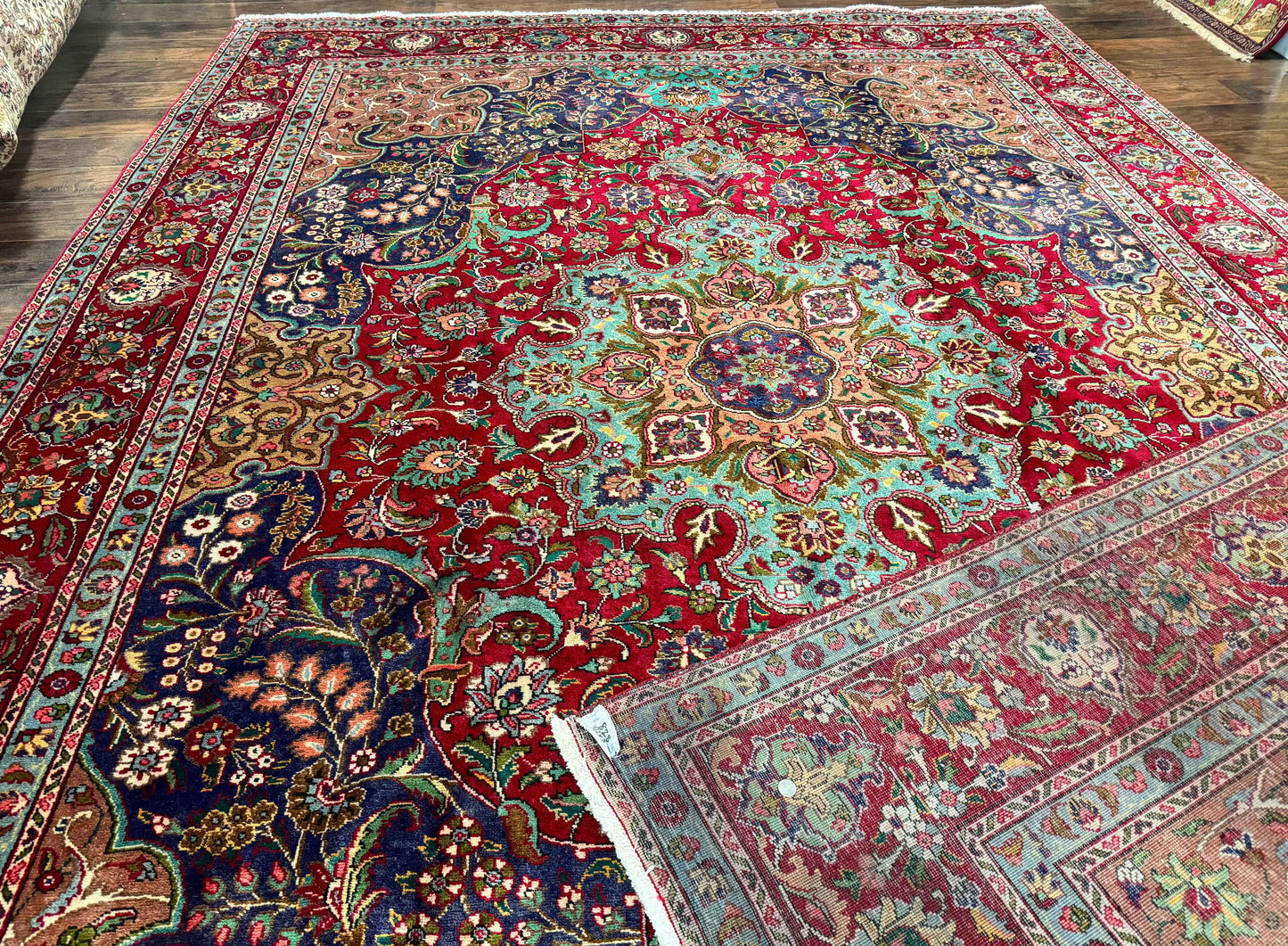 Wonderful Persian Tabriz Rug 10x14, Antique Persian Carpet, Handmade Wool Rug, Floral Medallion, Red Navy Blue, Colorful, Large Persian Area Rug - Nuvé