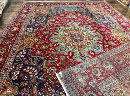 Wonderful Persian Tabriz Rug 10x14, Antique Persian Carpet, Handmade Wool Rug, Floral Medallion, Red Navy Blue, Colorful, Large Persian Area Rug - Nuvé