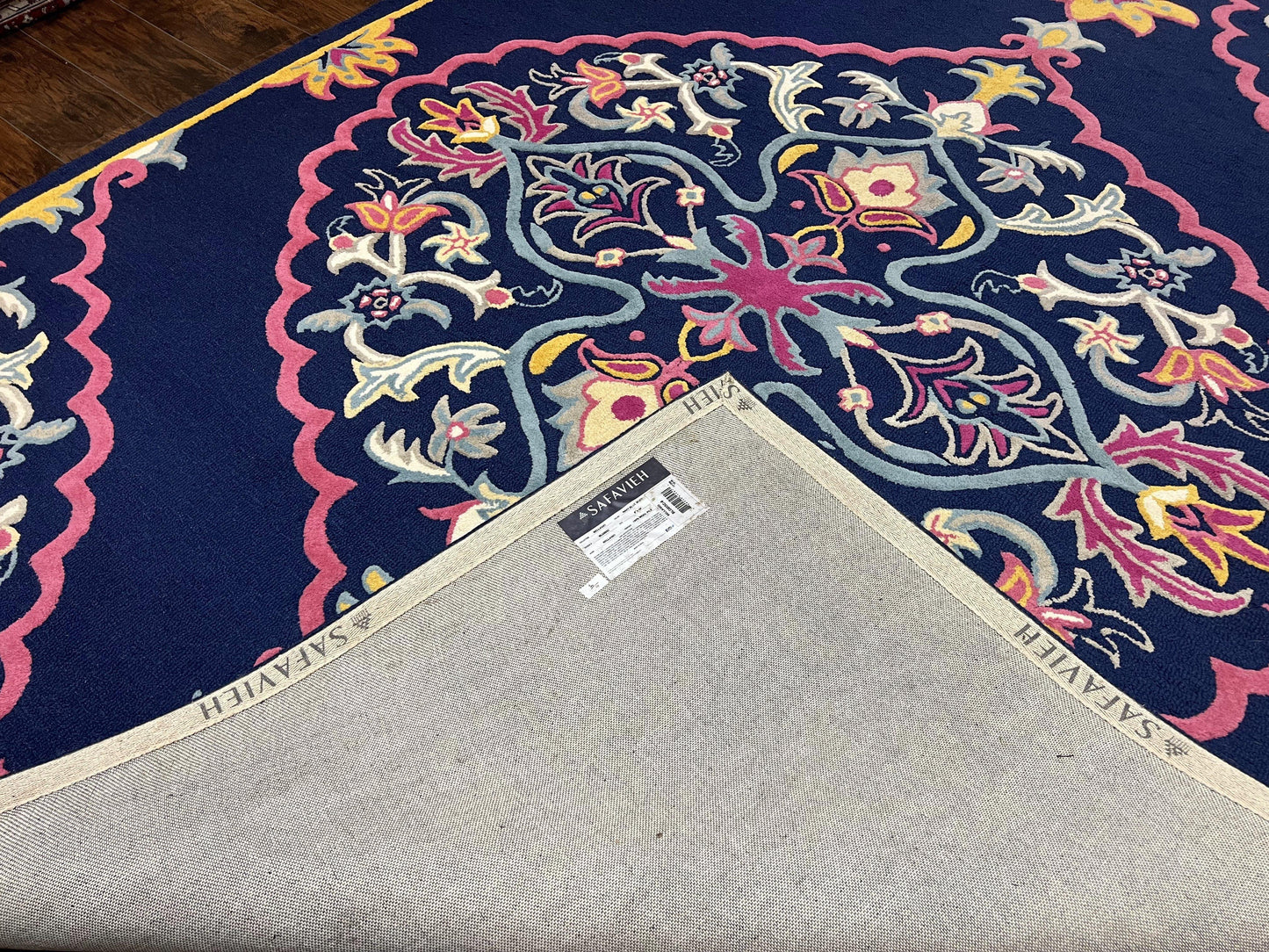 Safavieh Rug 8x10 Belagio Collection, Navy Blue Pink Yellow, Power-Loomed Wool Carpet, Floral Area Rug, Modern Rug, Room Sized 8 x 10 ft Rug - Nuvé