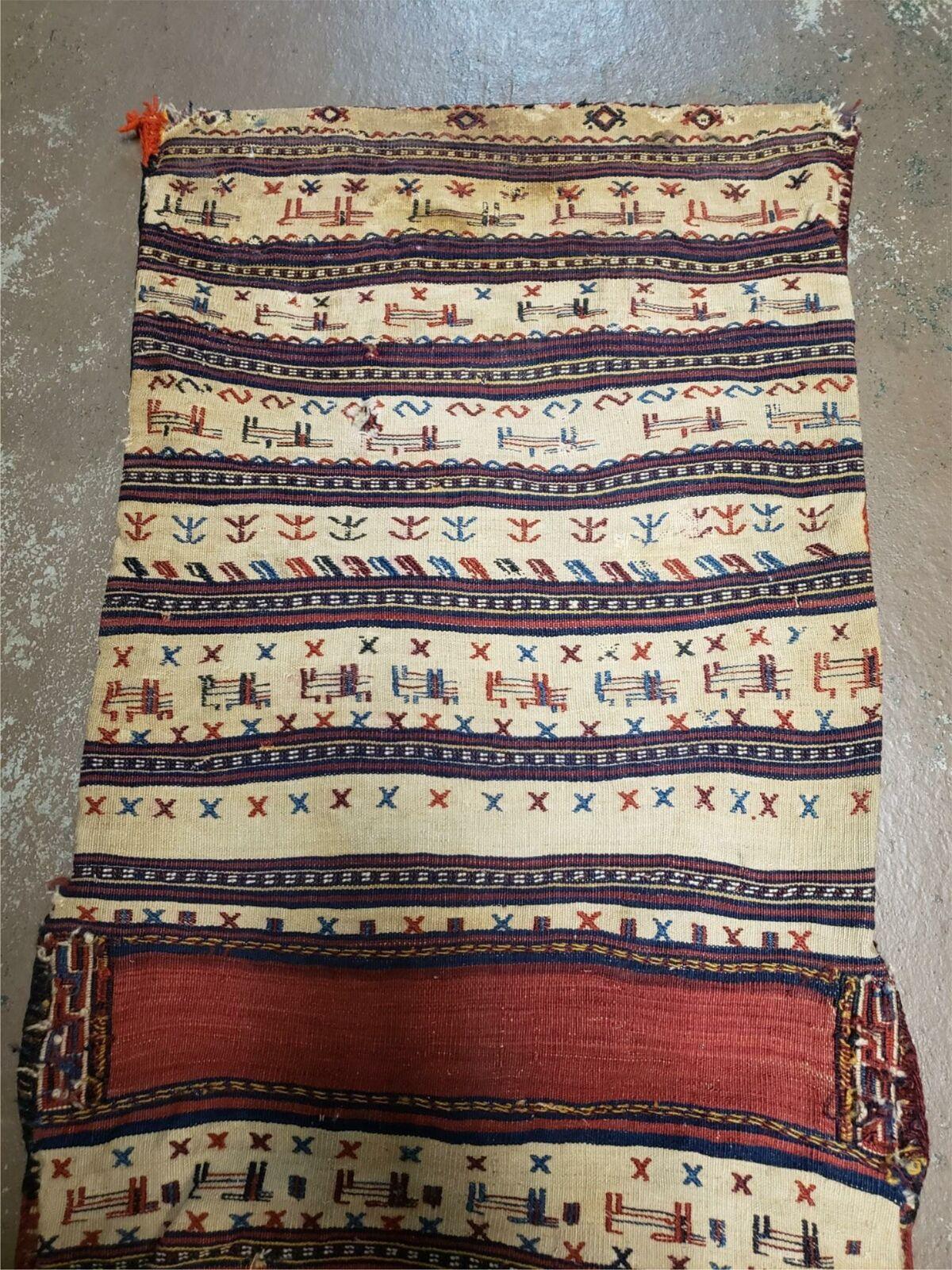26" X 56" Antique Handmade Authentic Tribal Wool Rug Double Bag Tobreh - Nuvé