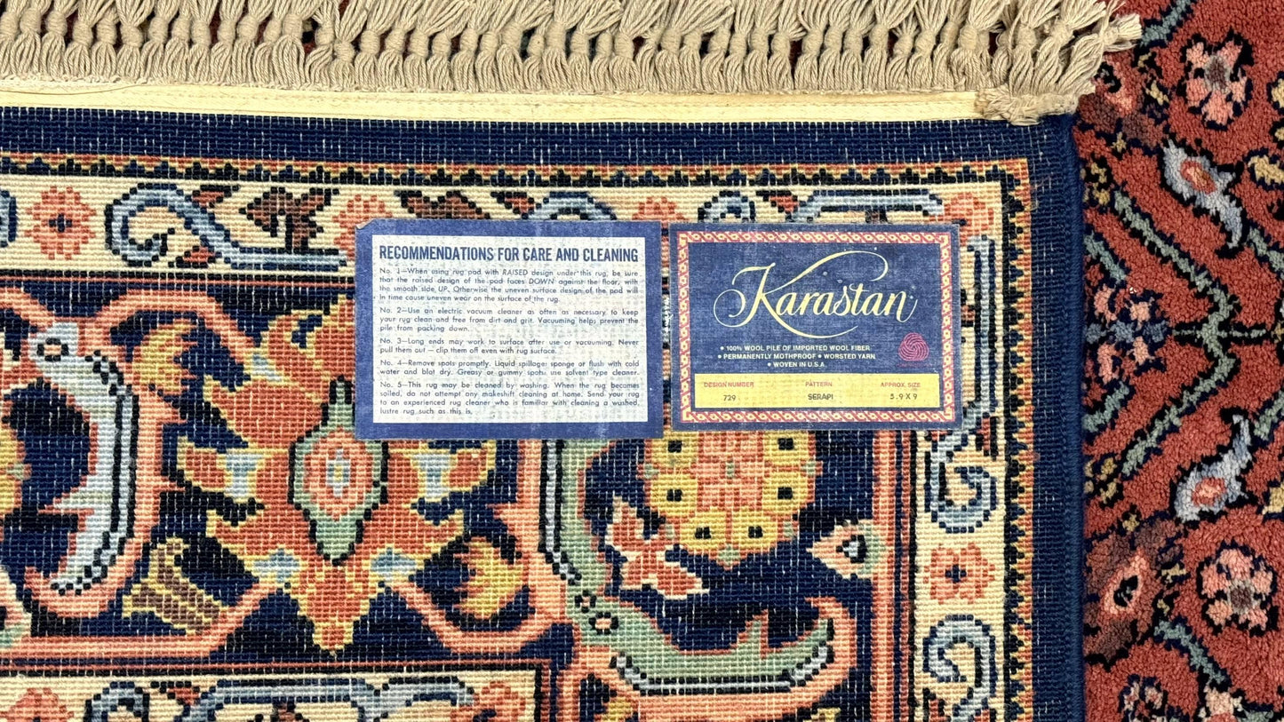 5.9 x 9 Karastan Serapi Rug #729, Wool Karastan Carpet, Original 700 Series, Red and Dark Blue, Discontinued, 6x9 Vintage Karastan, Rare - Nuvé