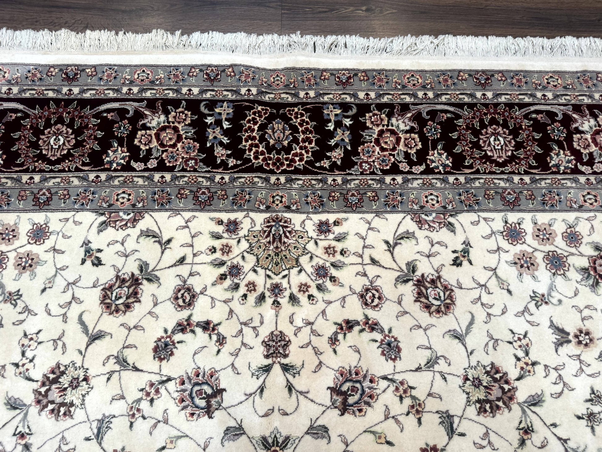 Sino Persian Rug 9x12, Floral Allover Design, 170 KPSI, Ivory and Dark Maroon - Nuvé