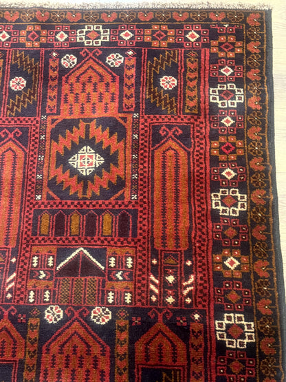 Afghan Rug 3x7, Balouch Carpet, Tribal Rug, Red, New - Nuvé