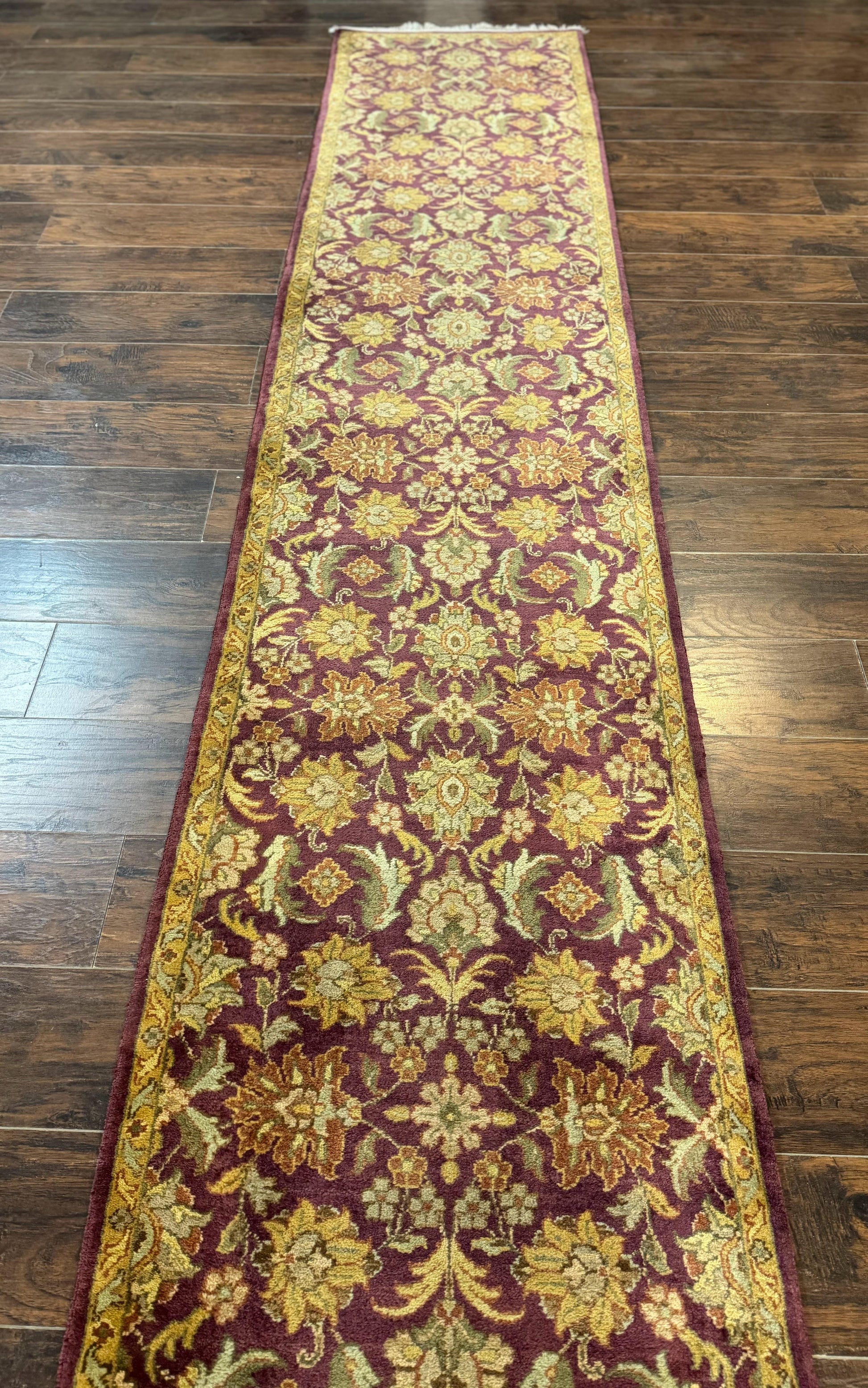 Indian Agra Runner Rug 2.6 x 17.5, Long Runner Rug for Hallway, Floral Handmade - Nuvé