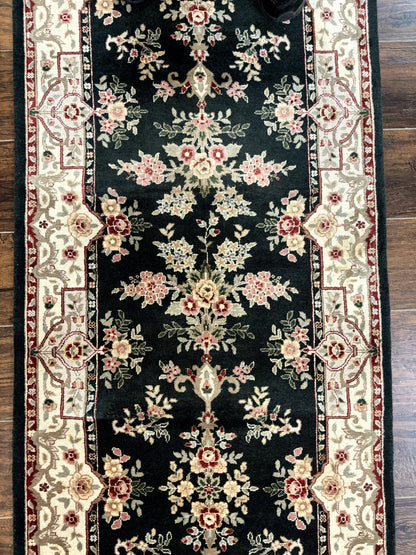 Long Pak Persian Runner Rug 2.7 x 21, Floral Allover, Dark Green and Beige, Handmade Wool Runner Rug, 21ft Runner for Hallway - Nuvé