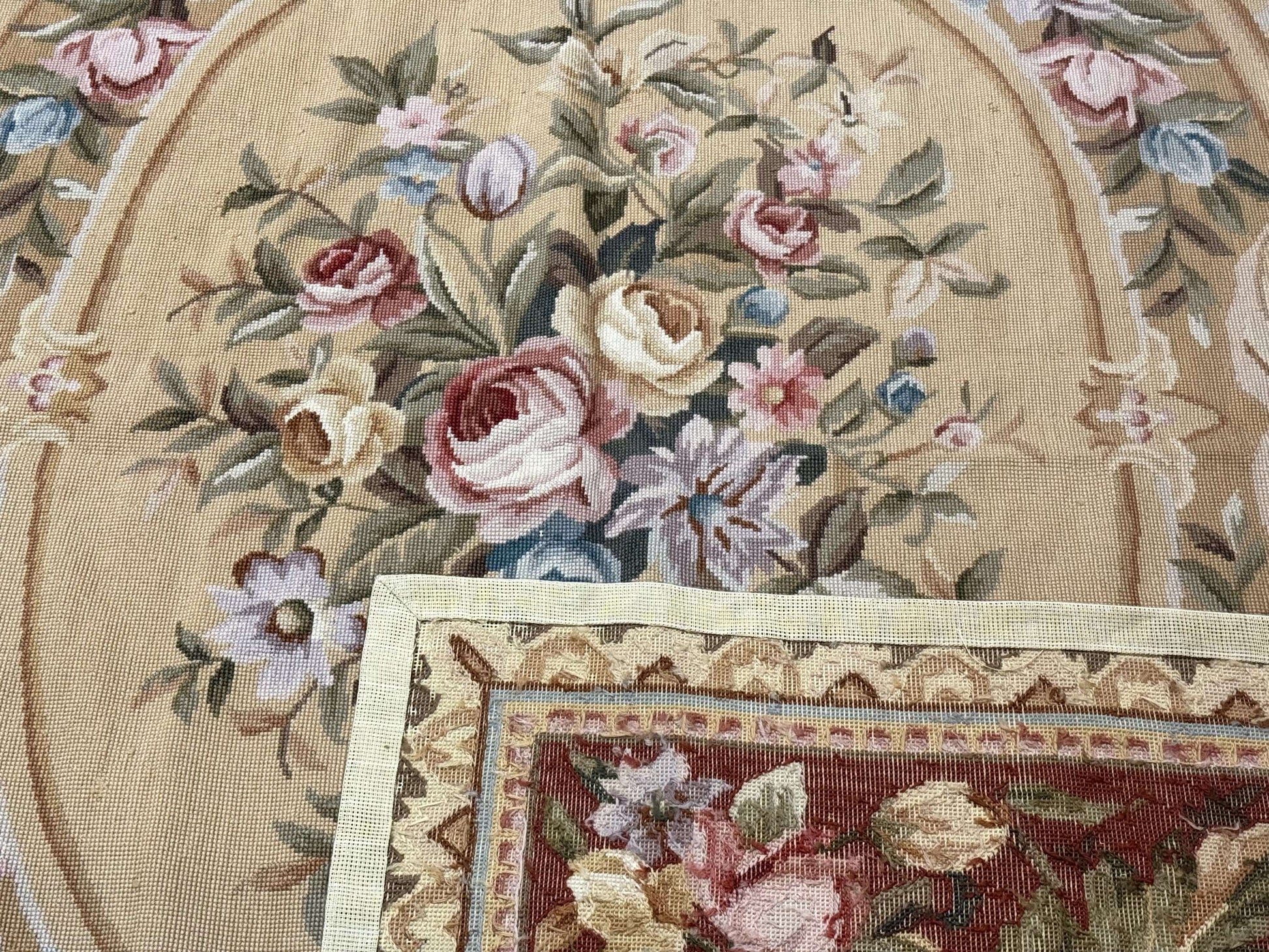 Needlepoint Rug 8x10, Aubusson Savonnerie European Carpet, Floral, Elegant - Nuvé