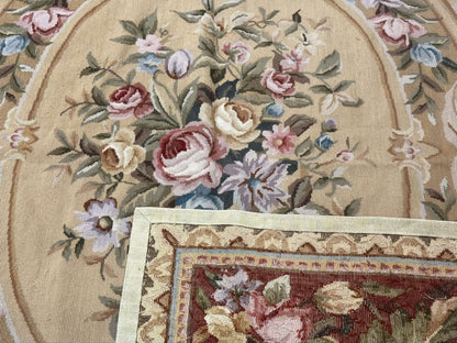 Needlepoint Rug 8x10, Aubusson Savonnerie European Carpet, Floral, Elegant - Nuvé