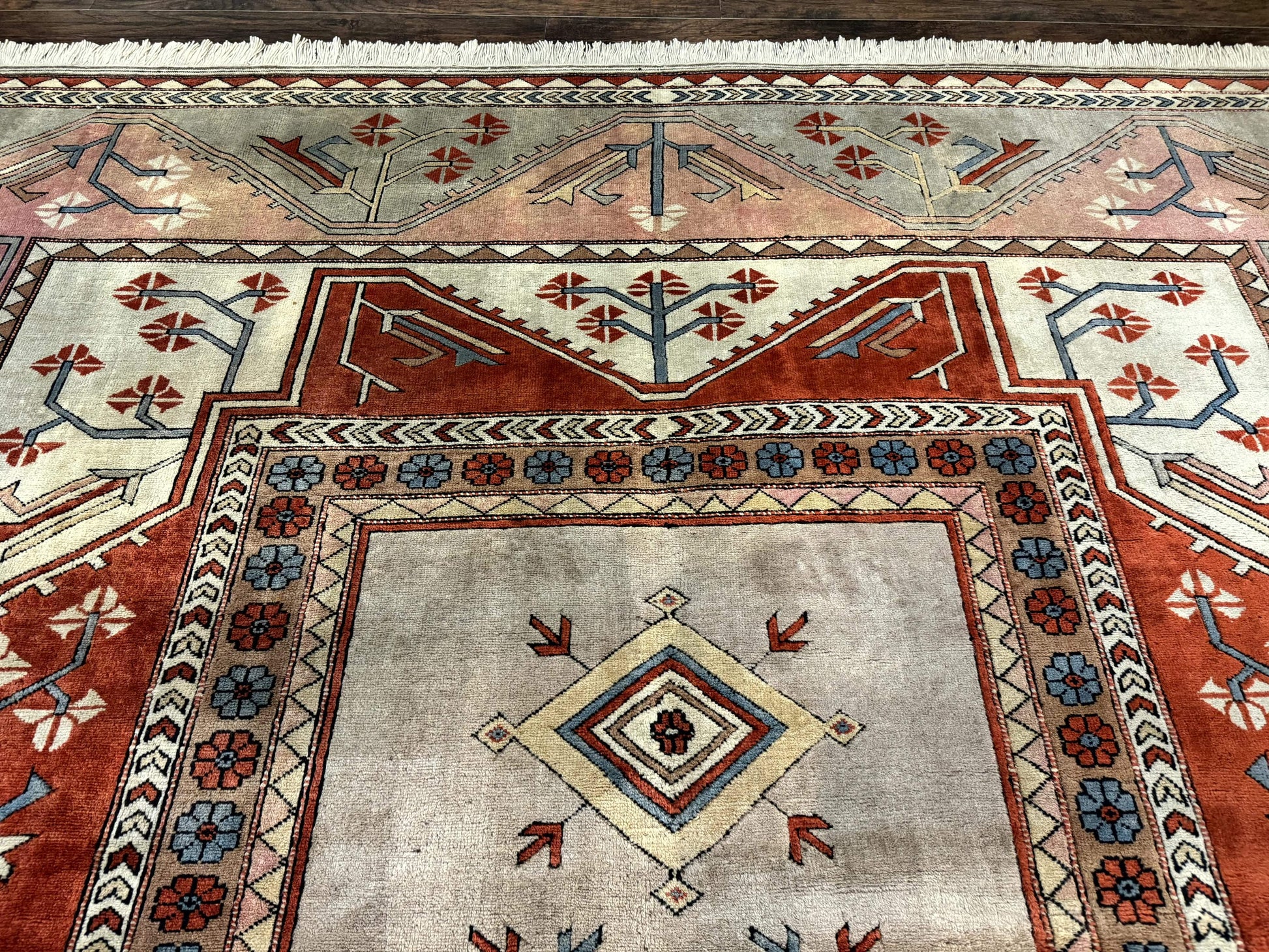 Large Turkish Milas Rug 10x13, Gray, Vintage, Wool on Wool - Nuvé