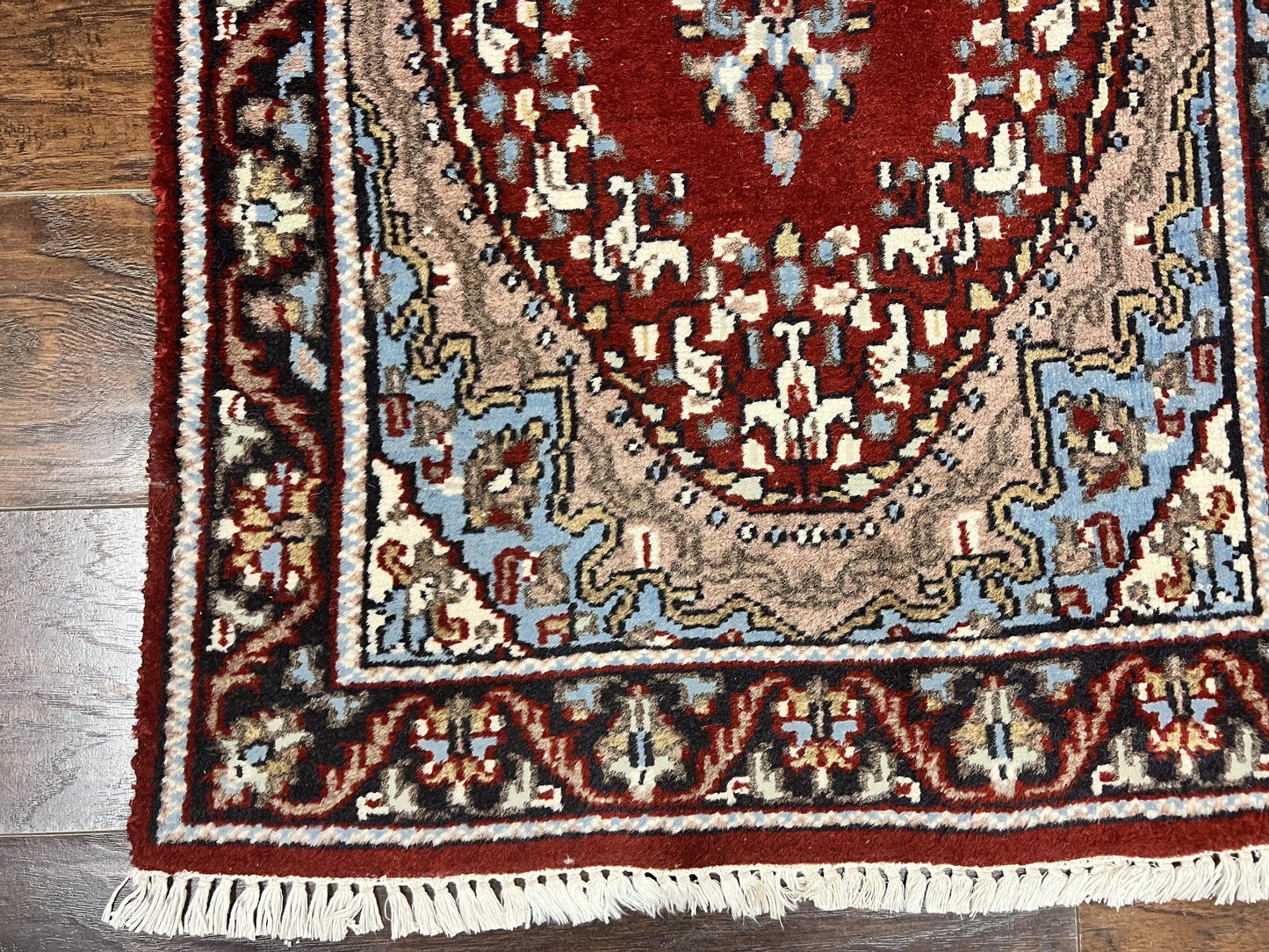 Indo Persian Runner Rug 2.8 x 14.8, Long Indo Kirman Hallway Rug, Red Floral Wool Vintage Handmade Oriental Runner - Nuvé