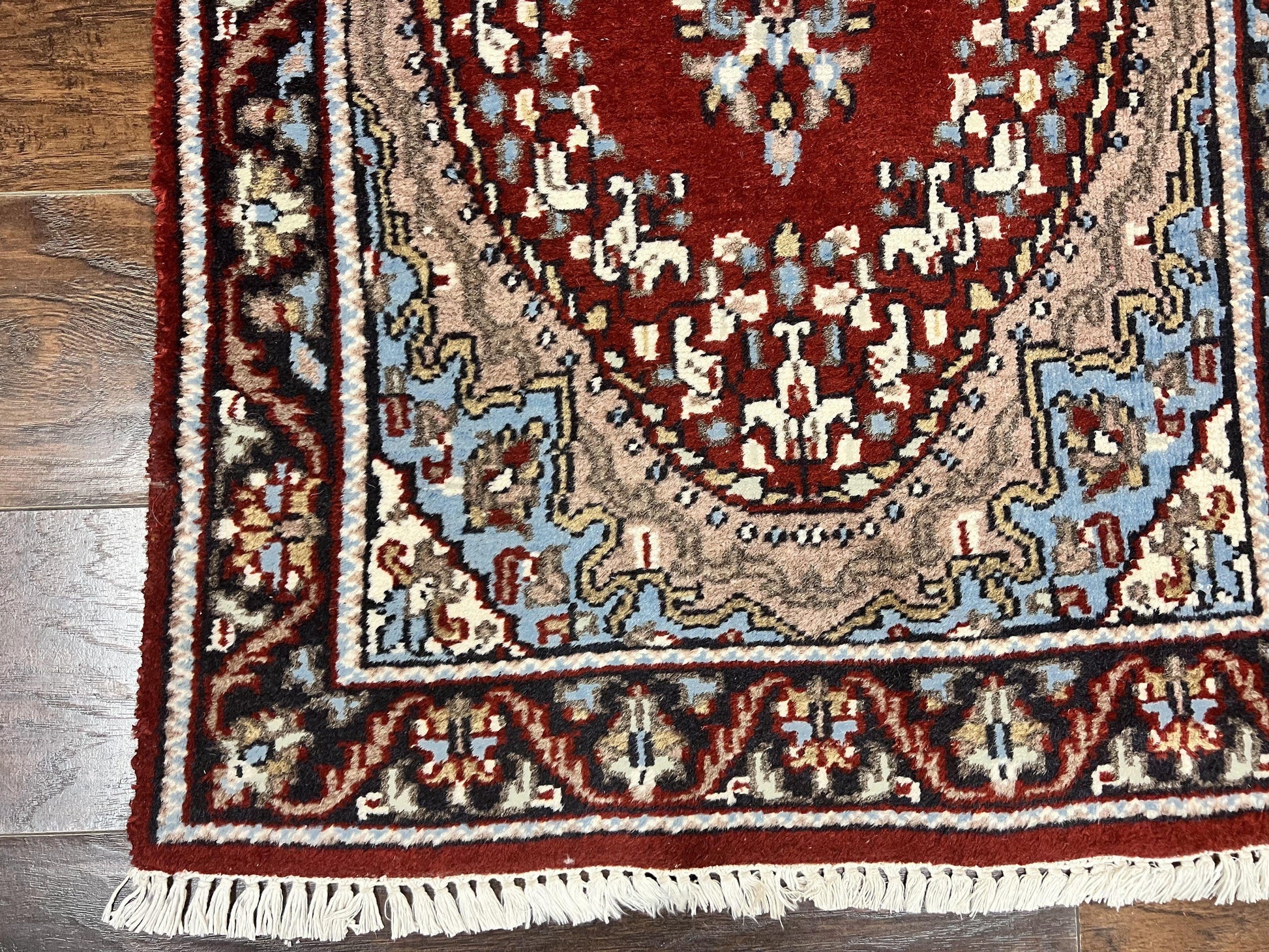 Indo Persian Runner Rug 2.8 x 14.8, Long Indo Kirman Hallway Rug, Red Floral Wool Vintage Handmade Oriental Runner - Nuvé