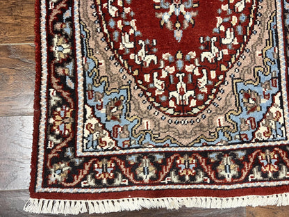 Indo Persian Runner Rug 2.8 x 14.8, Long Indo Kirman Hallway Rug, Red Floral Wool Vintage Handmade Oriental Runner - Nuvé