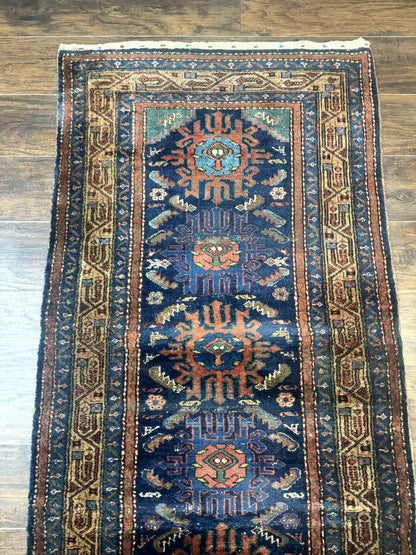 Antique Persian Sarab Runner 3x17, Blue Persian Runner Rug, Long Handmade Wool Carpet for Hallway, Rare, Tribal - Nuvé