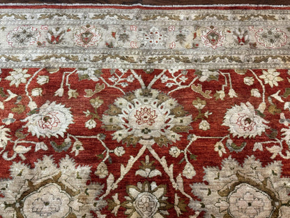 Pakistani Peshawar Rug 10x13, Burnt Orange, Large Handmade Wool Carpet
