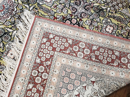 5x8 Indian Kashmiri Silk Rug with Gold Threads