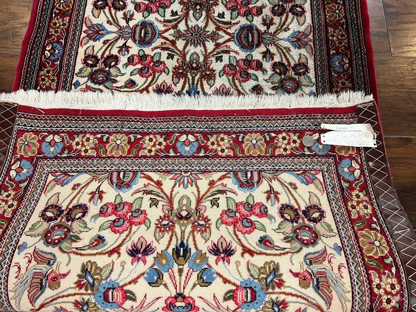 Wonderful Persian Qum Runner Rug 2.8 x 10 ft, Floral Medallions with Bird Motifs, Hand Knotted Wool Fine Oriental 10ft Hallway Runner, Cream Red - Nuvé