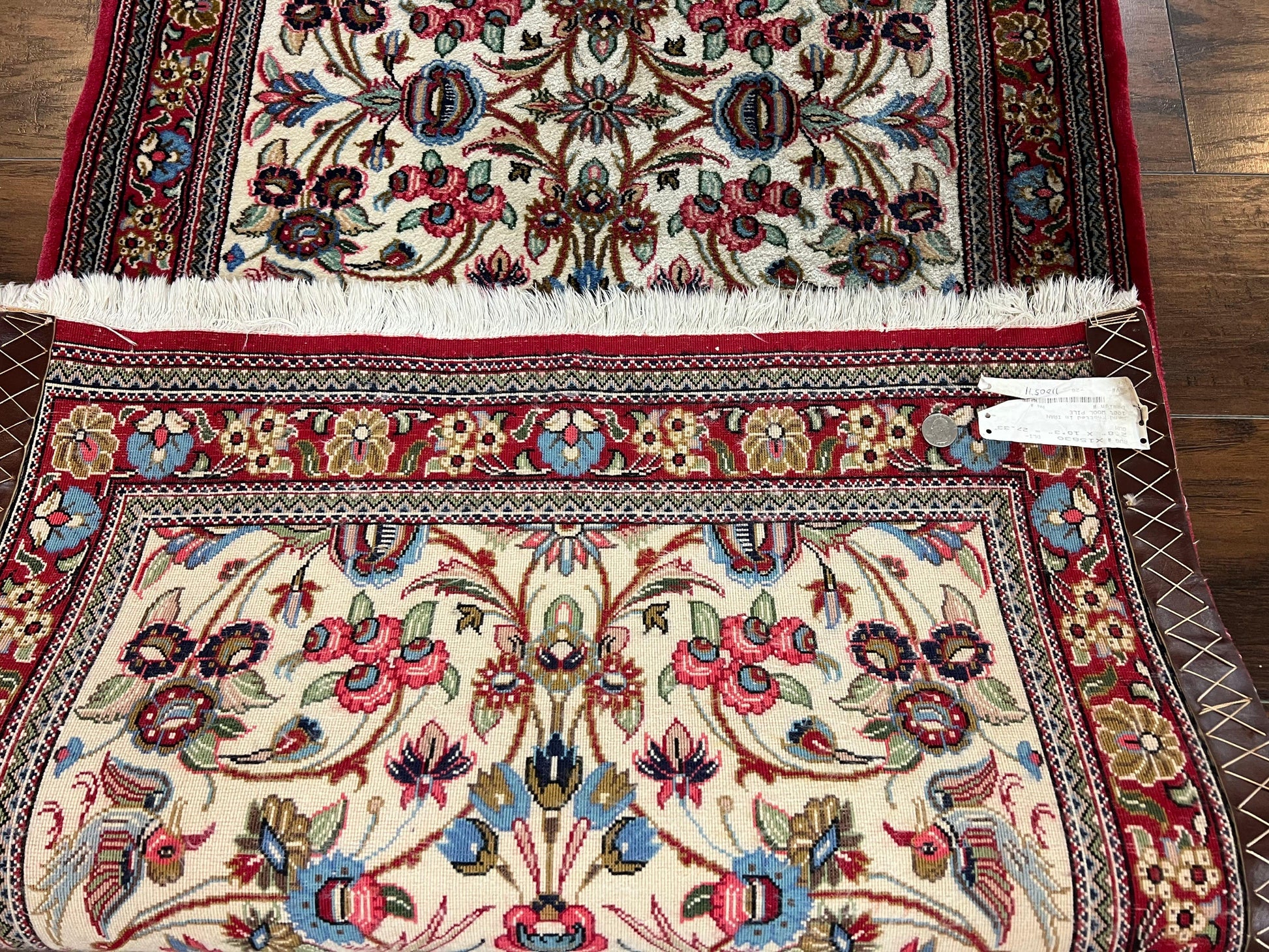 Wonderful Persian Qum Runner Rug 2.8 x 10 ft, Floral Medallions with Bird Motifs, Hand Knotted Wool Fine Oriental 10ft Hallway Runner, Cream Red - Nuvé