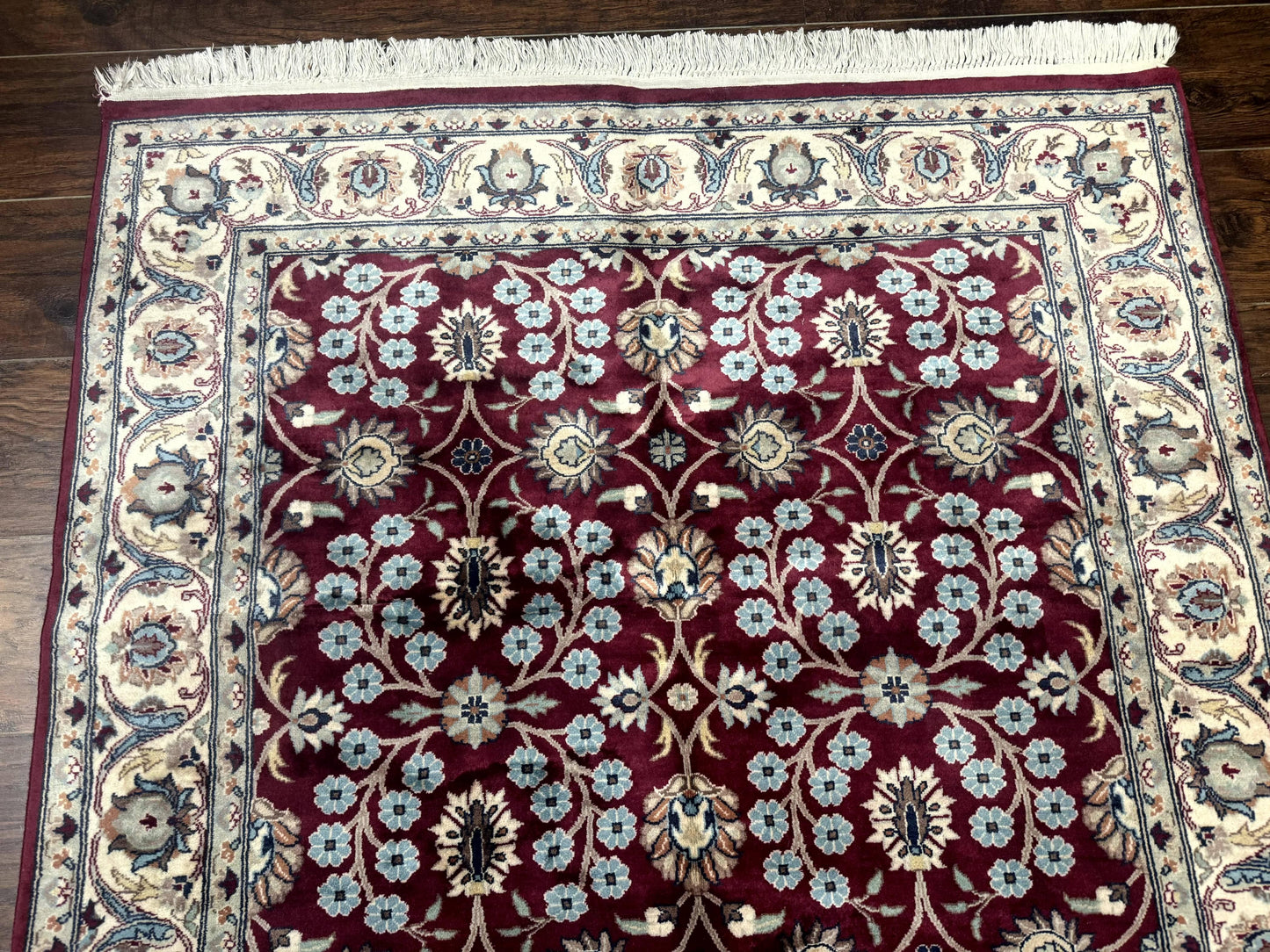 Pak Persian Rug 4x6, Floral Allover, Vintage Wool Carpet, Plum and Ivory - Nuvé