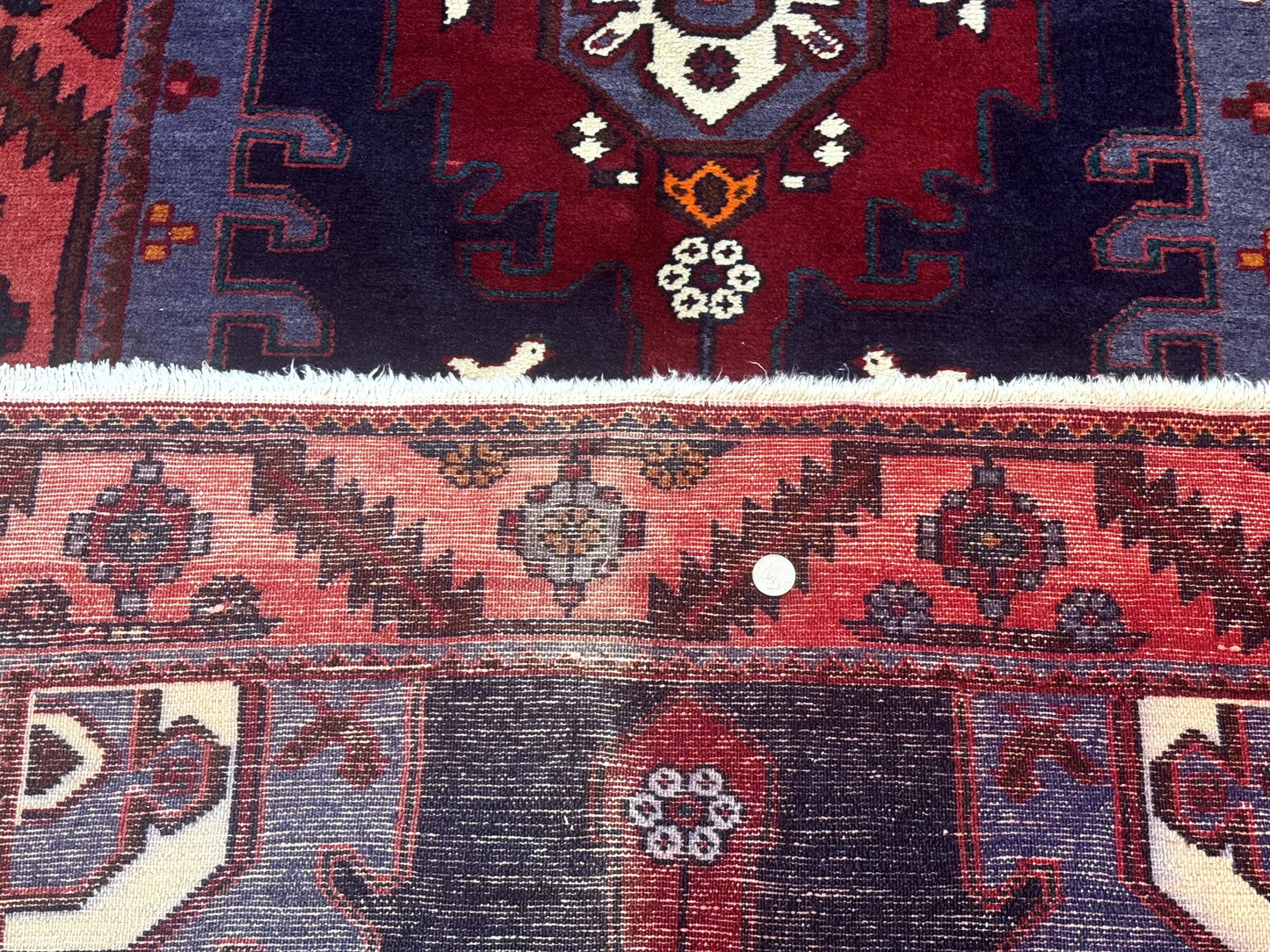 Persian Karajeh Runner Rug 3.6 x 9.5, Geometric Medallions, Tribal Village Rug, Navy Blue, Handmade - Nuvé