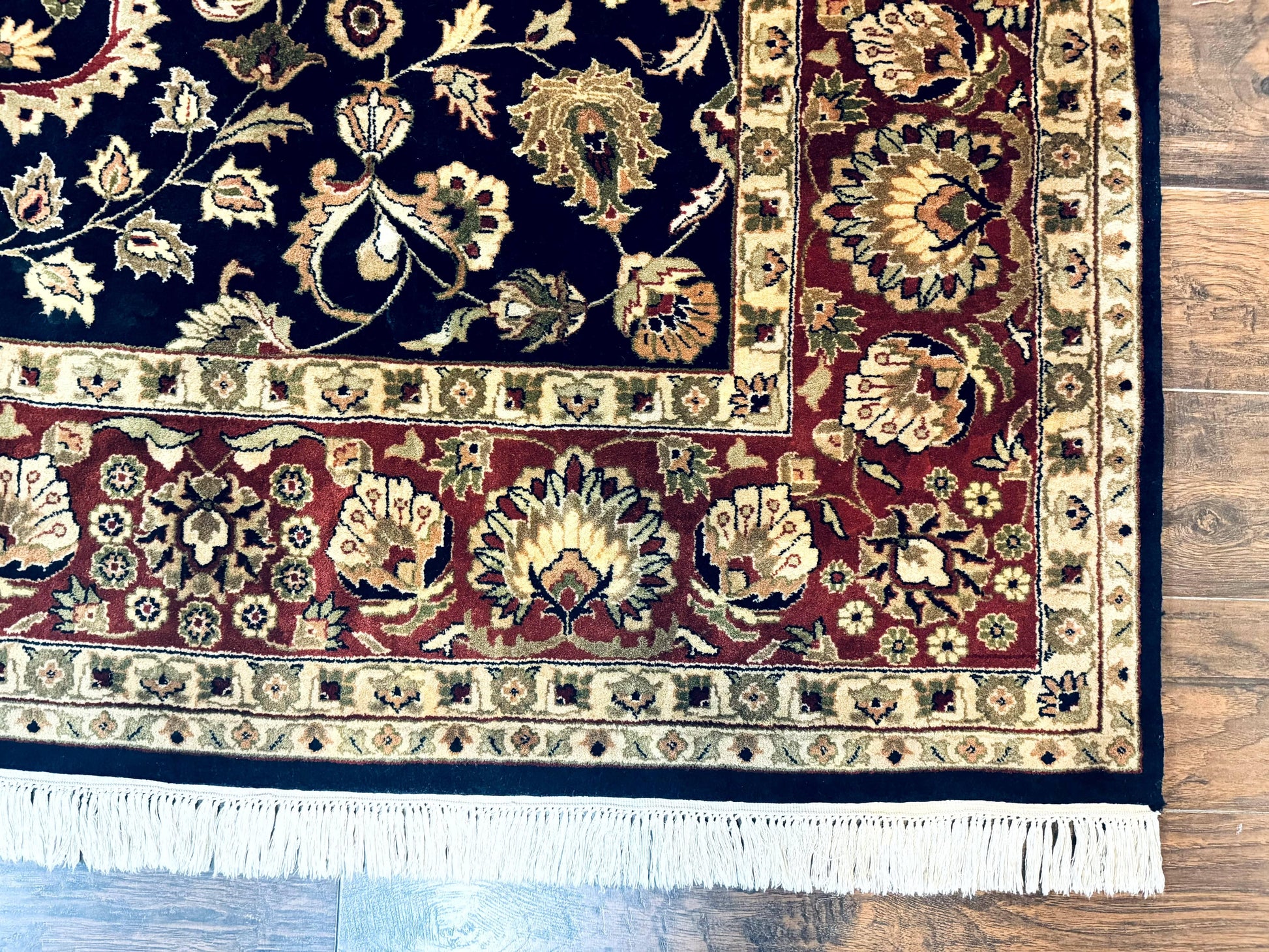 Indo Persian Rug 8x10, Navy Blue and Red, Floral Allover, Hand Knotted Vintage Wool Carpet, Indo Sarouk - Nuvé