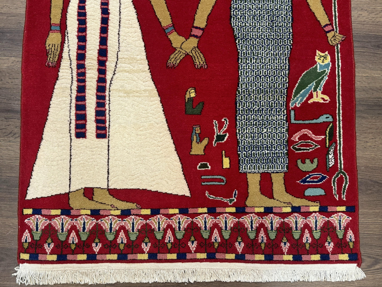 Egyptian Pictorial Rug 3x4, Hieroglyphic Pictorial Rug, Egyptian Prince and Princess, Cleopatra, Vintage Handmade, Red - Nuvé