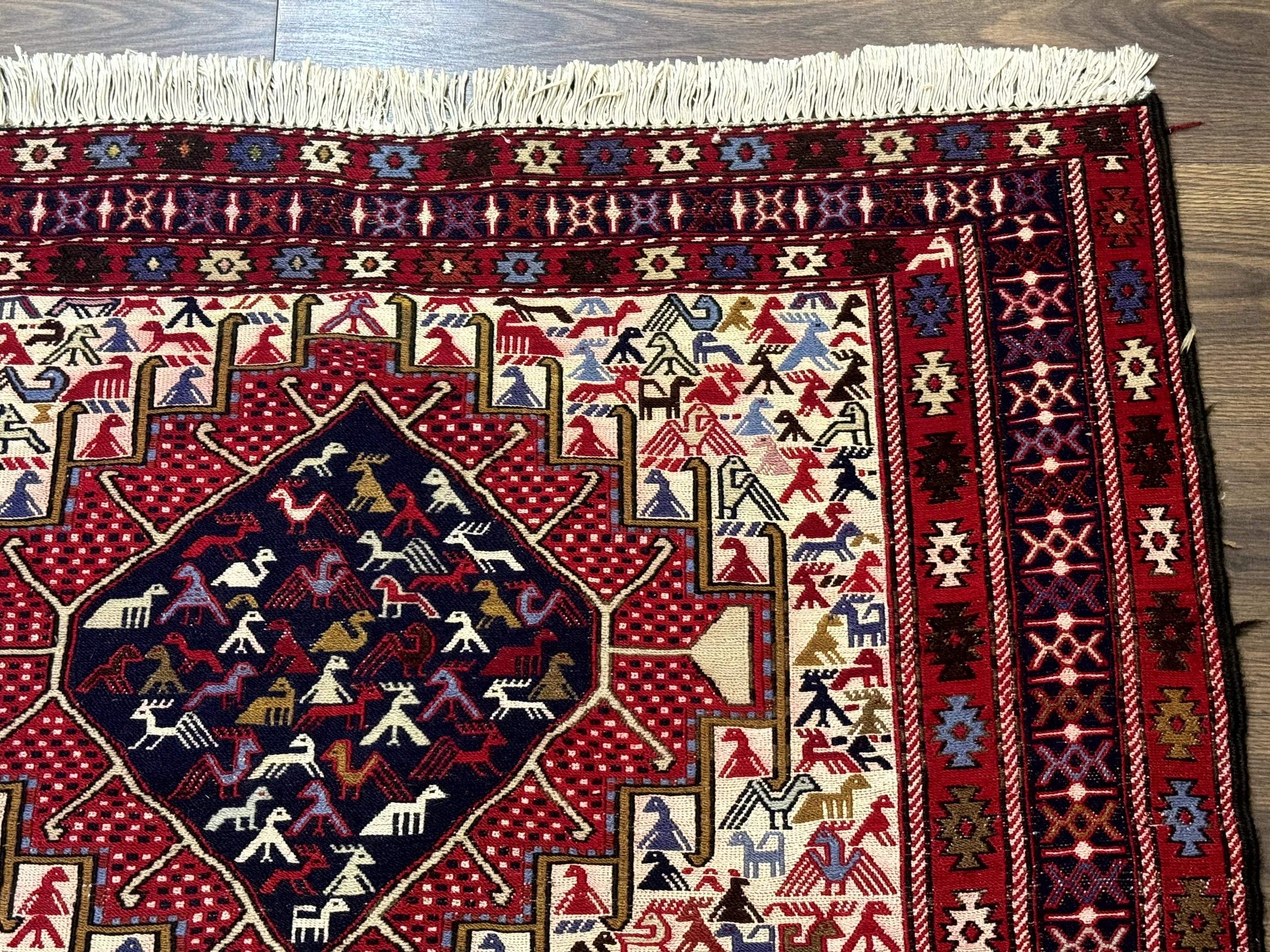 Persian Soumak Kilim Rug 4x6, Triple Medallions Tribal Pictorials, Caucasian Azerbaijani Kilim - Nuvé