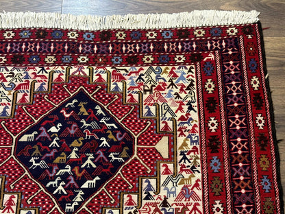 Persian Soumak Kilim Rug 4x6, Triple Medallions Tribal Pictorials, Caucasian Azerbaijani Kilim - Nuvé