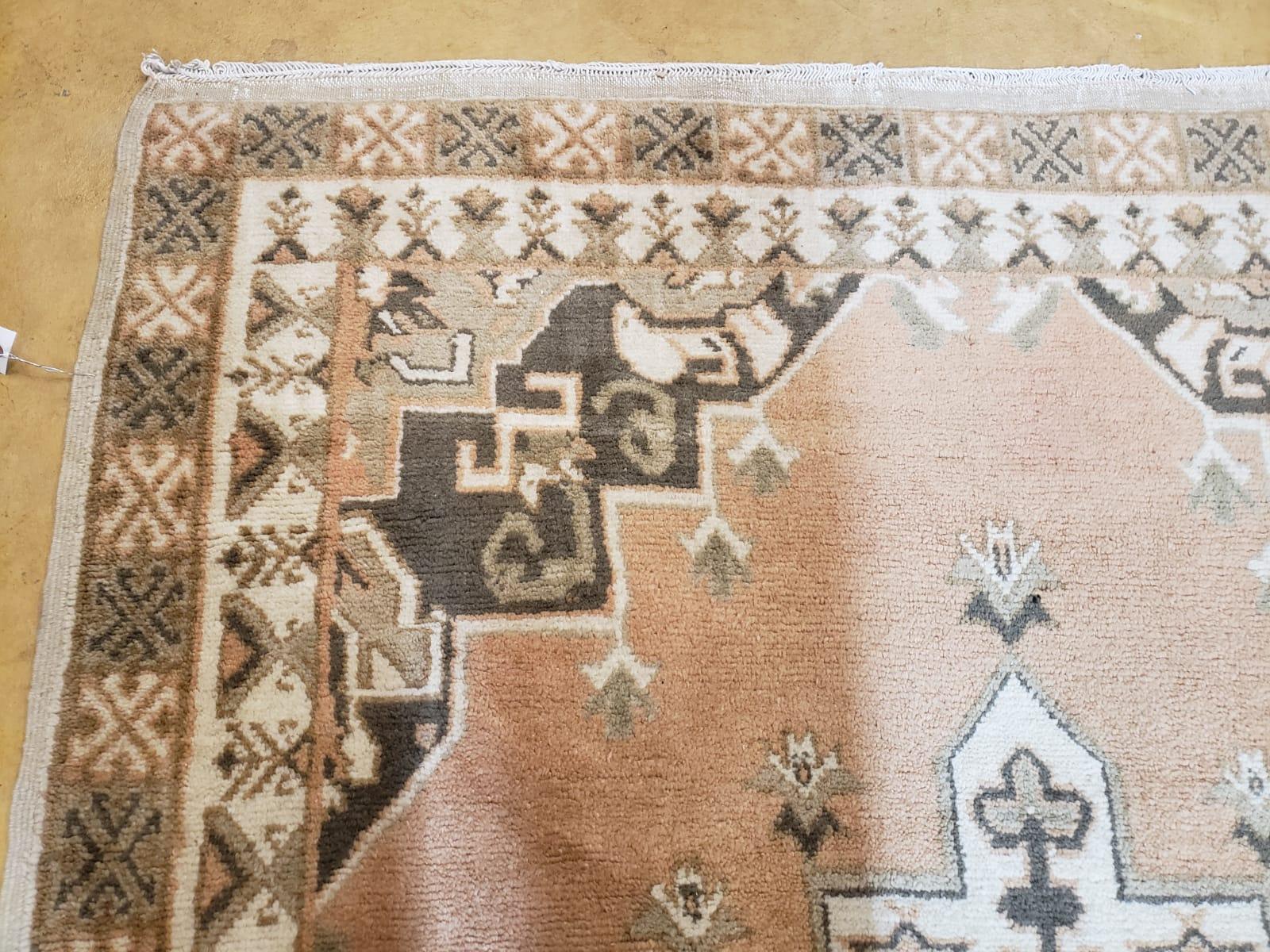 Antique Moroccan Rug 5x7 Tribal Carpet, Hand-Knotted Soft Wool Pile, 5 x 7 Area Rug, Berber Rug, Geometric Open Field Medallion, Pink Ivory - Nuvé