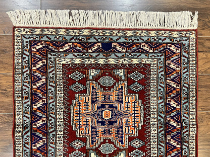 Pakistani Rug 3x5 ft, Caucasian Kazak Design, Geometric Rug, Small Vintage Oriental Carpet, Dark Red Vintage Handmade Wool Rug 3 x 5 - Nuvé
