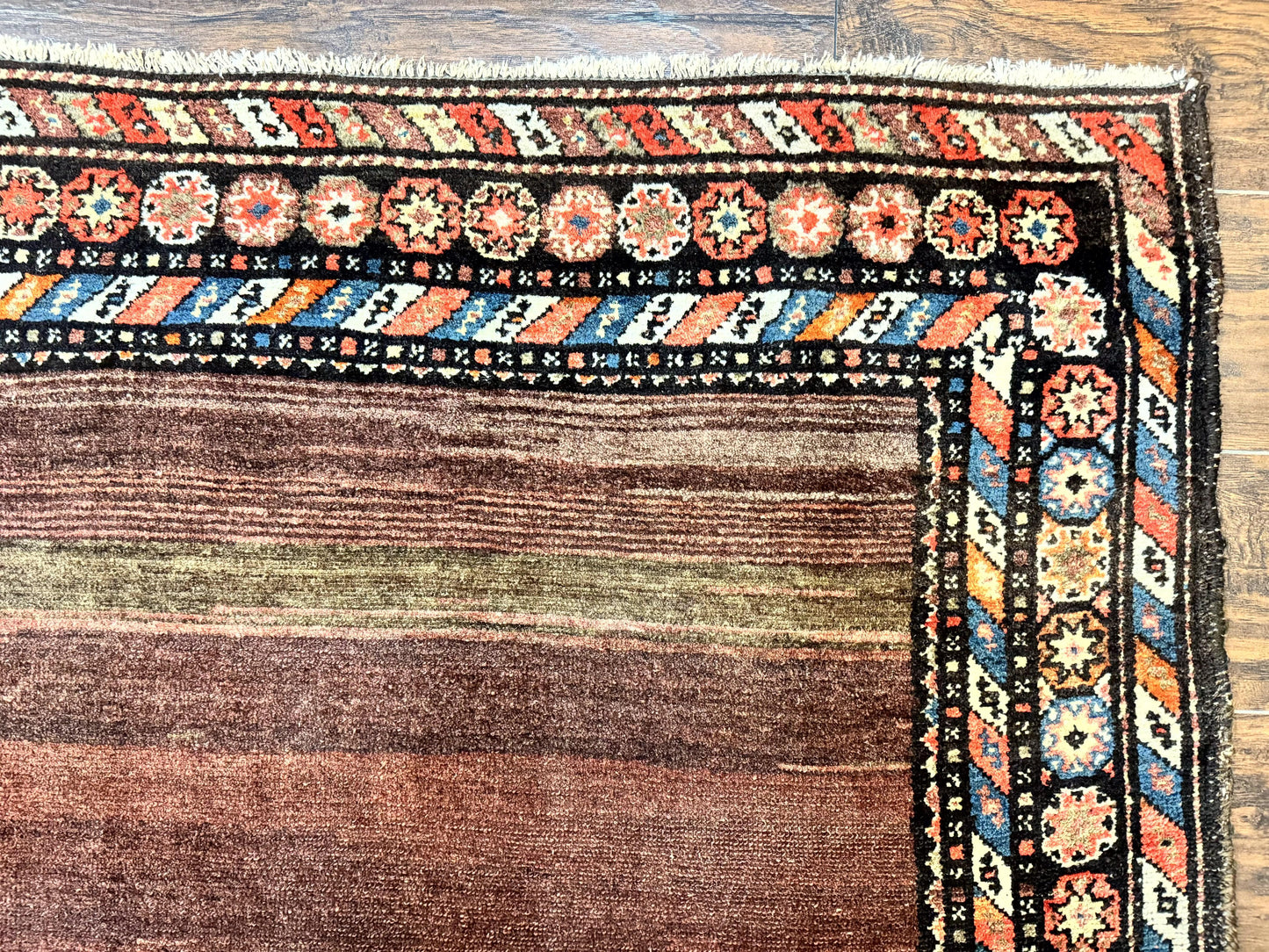 Antique Persian Rug 4x7, Sarab Tribal Wool Carpet, Brown and Multicolor, Handmade Wide Runner Rug 4 x 7, Open Field, Rainbow Border - Nuvé