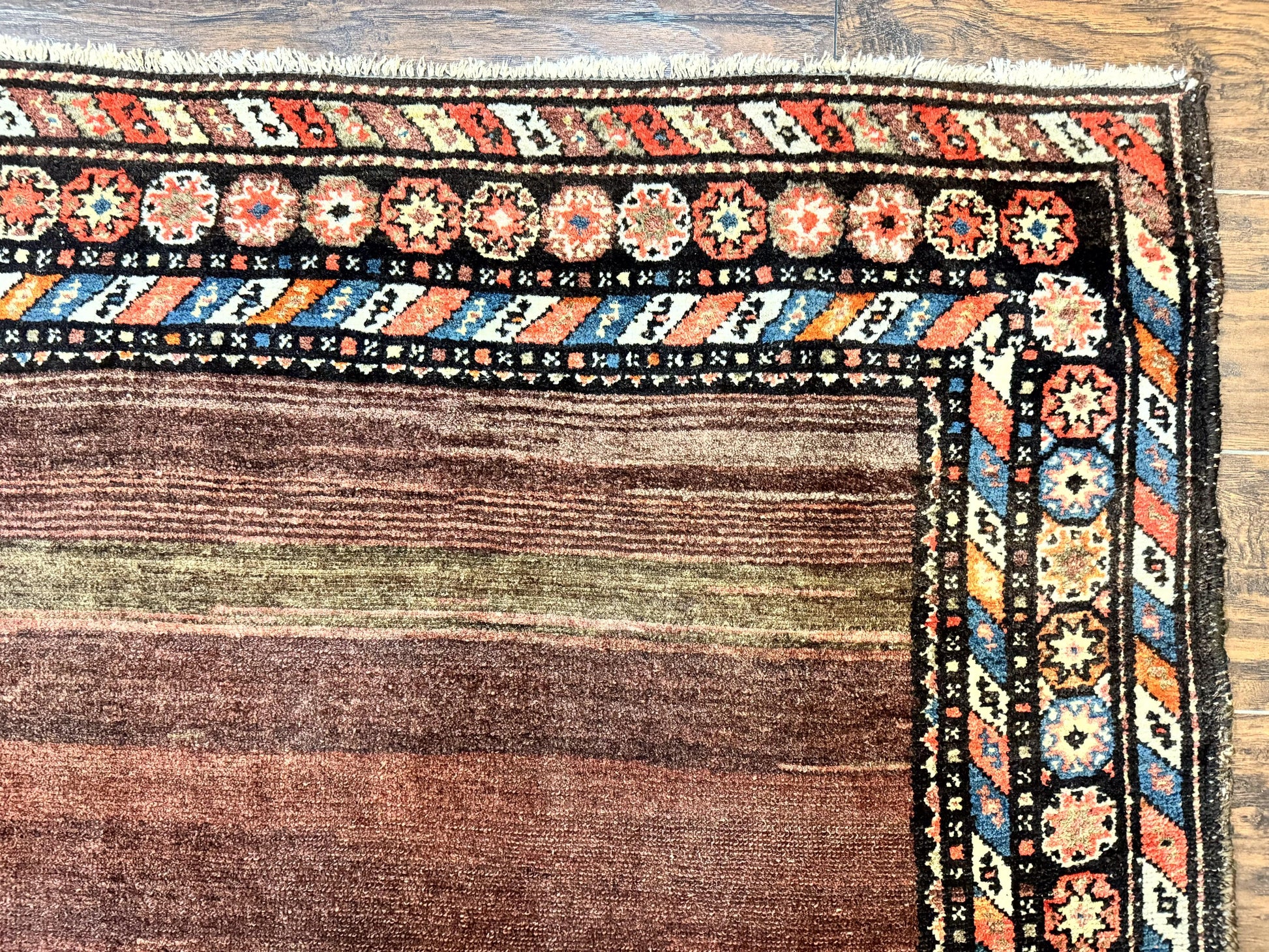 Antique Persian Rug 4x7, Sarab Tribal Wool Carpet, Brown and Multicolor, Handmade Wide Runner Rug 4 x 7, Open Field, Rainbow Border - Nuvé