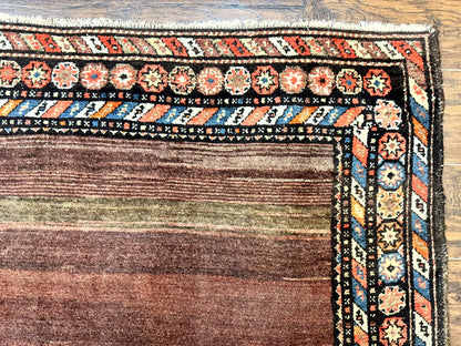 Antique Persian Rug 4x7, Sarab Tribal Wool Carpet, Brown and Multicolor, Handmade Wide Runner Rug 4 x 7, Open Field, Rainbow Border - Nuvé
