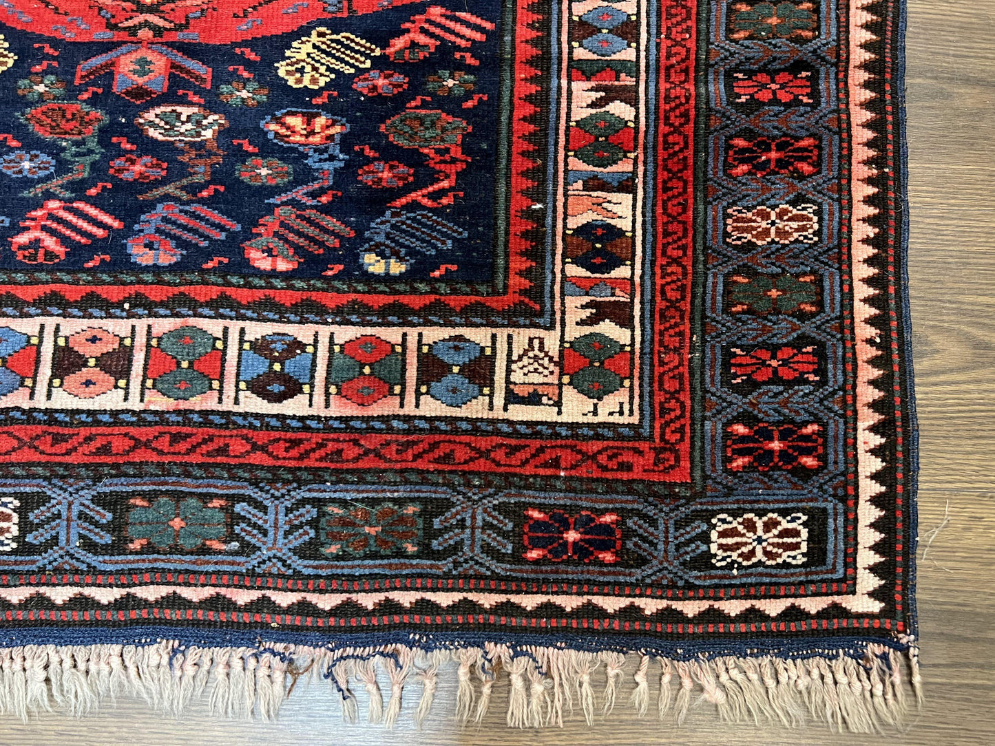 Antique Caucasian Seychour Rug 3.7 x 5.5, Collectible Oriental Carpet, Navy Blue and Red, Fine Kuba Rug, Vintage Rug, Wool Hand Knotted Rug - Nuvé