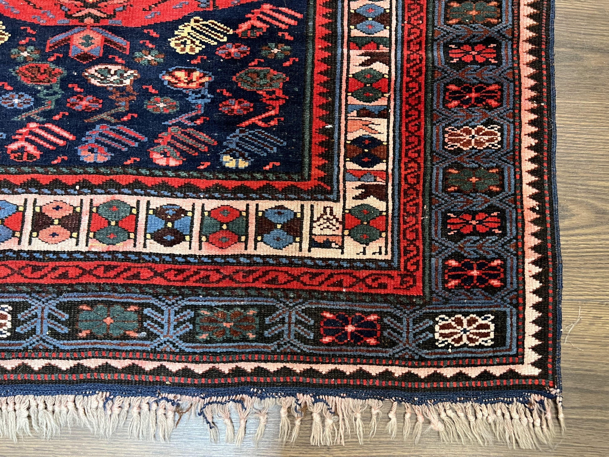 Antique Caucasian Seychour Rug 3.7 x 5.5, Collectible Oriental Carpet, Navy Blue and Red, Fine Kuba Rug, Vintage Rug, Wool Hand Knotted Rug - Nuvé